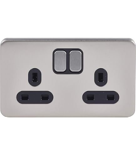Schneider Electric Lisse Deco – Interruttore a pulsante triplo a 2 vie, senza viti, 10AX, GGBL1032BSS, in acciaio inox con inserto nero