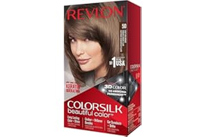 Revlon Colorsilk Beautiful Color Coloration Permanente des Cheveux avec Technologie au Gel 3D et Kératine, Teinture avec Couvrance à 100 % des Cheveux Blancs, 50 Châtain cendré clair