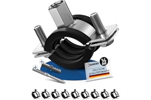 GARSIDURO® Profi Rohrschellen | 1/2 Zoll (20-25mm) 10 Stück | mit passenden Stockschrauben und Dübeln | Schraubrohrschellen Stahl verzinkt mit Gummieinlage zur Rohrbefestigung und Rohrhalterung | 1/2"