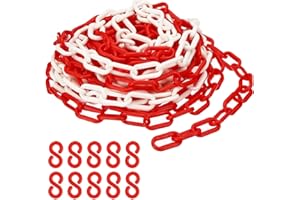 PATIKIL Plastic Chain,32 FEET Safety Barrier Chain for Crowd Control, 1/4inch(6mm) Red/White Plastic Chains Links for Queue Lines, Parking, Fences, Gate, Concerts, and Decoration