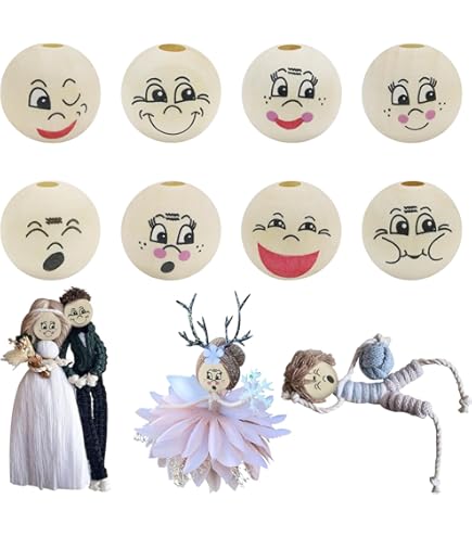 102 Stück Holzperlen Set Mit Gesichtern - Für Sorgenwürmer & DIY
