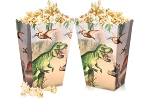 BACH AND BOUJEE 12 boîtes à pop corn dinosaure sacs à friandises sacs de bonbons de la jungle pour wild one rex three dino babyshower birthday party favors