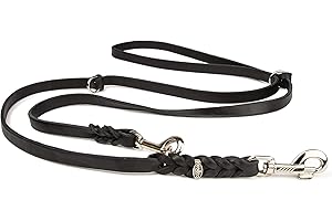 CopcoPet – Fettlederleine für Hunde – 3-Fach verstellbare Hundeleine aus weichem Leder mit Karabinern & Beschlägen aus Chrom – geflochtene Führleine 100% Handmade in Germany (2,40m x 12mm | Schwarz)