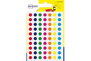 AVERY - Sachet de 420 pastilles autocollantes couleurs assorties, Diamètre Ø 8 mm