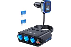 Zigarettenanzünder Verteiler 7 in 1, SONRU 180W Auto KFZ Ladegerät Adapter 12V/24V Stecker 3 Fach LED Voltmeter mit Separatem Schalter, Schnellladegerät 3 Steckdosen 4 USB Anschlüsse