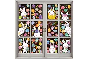 TUOFANG Adesivi per Finestre Pasqua, 9 Pz Adesivi Finestre Pasqua Vetrofanie Rimovibile Uovo Pasqua Coniglio Sticker Decorativi, Adesivi per Finestre Stampa Fronte-Retro, per Vetrine Negozi Casa Vetro (B)