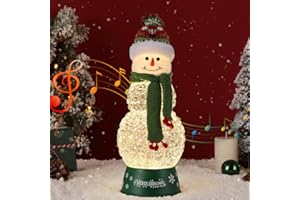 ‎LEWONDR Lewondr Musikalische Weihnachtsschneekugel, Beleuchteter Schneemann mit Grün Schal, Glitzer&8 Lieder&Timer, Batteriebetriebene Singende Weihnachtsschneelaterne für Heimdekoration Xmas Geschenk