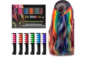 HERBINSOLS Hair Chalk Comb, 6 Colors Temporary Hair Dye Gifts for Adults Kids - Non-Toxic Washable Hair Chalk for Girls,Temporary Bright Hair Color Cream for Festival, Party, Christmas, Halloween, Birthday