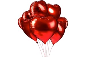 REDSTAR 34pc Red Heart Balloons Valentines Decorations - A 30 Pack of 18 Inch Red Heart Foil Balloons with 4 Ribbon Rolls and 2 Inflation Tubes - Valentines Day Decorations