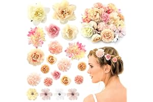 SATISKID Silk Fabric Flower Hair Clips - 21PCS Realistic 3D Rose Hairpins for Women, Multiple Elegant Designs Boho Wedding Beach Party Hair Accessories (Pink & White)