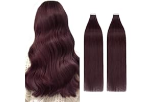 Silk-co 40pcs Tape in Hair Extensions 100% Remy Human Hair Straight Skin Weft Hair Extensions (16inches 100g, #99J Wine Red)