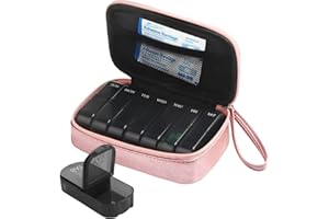 YELOUMISS Pilulier Semainier Matin Soir Piluliers Medicaments 7 Jours Deux Fois Par Jour Sac en Cuir PU Avec Fermeture éclair Paquet Huile de Poisson, Vitamines, Suppléments Pharmaceutiques (rose)
