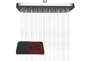 Hibbent Soffione Doccia a Pioggia Autopulente, Testina di Doccia Fissa 12 * 8 Pollici, Quadrata, ad Alta Pressione, Pannello Nero con Cornice Cromata