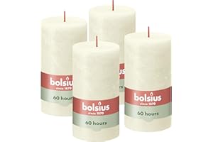 Bolsius Vela rústica en forma de pilar, color crema, 4 unidades, larga duración de combustión de 60 horas, vela doméstica, decoración de interiores, sin perfume, cera vegana natural, sin aceite de