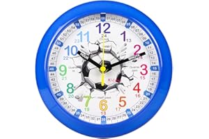 Kiddus Wall Clock for Boys and Girls. Silent Analogue Time Teacher with Exercises. Easy to Read and Learn the Time. Football