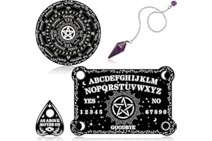 THREAN Pendeln Wünschelrute Weissagung Tafel mit Amethyst Set Metaphysisches Nachricht Board Ouija Brett Kristall Pendel Halskette Holz Geister Brett Sprechbrett mit Planchette für Hexerei (Stern)