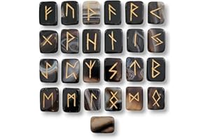 Empyreal Stones Runes - Rune Stones Set Crystal Viking Alphabet Elder futhark Wicca Norse Divination Gemstones (Black Onyx, Rect)