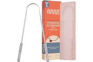 MasterMedi Tongue Scraper with Travel Case 1 Pack, Bad Breath Treatment Tongue Scraper for Adults & Kids, Stainless Steel Metal Tongue Scraper, Easy to Use Tongue Cleaner for Hygiene and Self Care