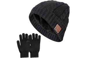 ACHORT Bluetooth Beanie Hat Warmer Fleece Lined V5.0 USB Rechargeable Washable Winter Knitted Wireless Music Hat with Mic Stereo Speaker for Running, Skiing,Skating for Men Women (with Touchscreen Gloves)