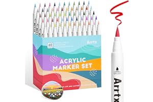 Arrtx 60C Pennarelli Acrilici con punta a Pennello, Pennarelli per Pittura Acrilica per Artisti e Adulti, per Colorare Paesaggi, per Pittura su Roccia, Legno, Tela, Artigianato fai da te