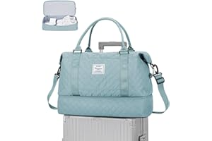 WEPLAN Sac de Voyage Femme Sac Weekend Maternité Grande Capacité Imperméable Sacs Voyage Cabine Avion Week-End Sacs Sport d'hôpital Femme avec Compartiment Chaussures Travel Duffle Bag,Clair Bleu