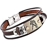 Young & Forever Gift Zodiaco Choose Your Zodiac Sign Constellation Handmade Black Genuine Leather Zodiac Sign Bracelet for Men and Bracelet for Boys: 