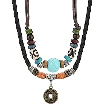 Collana di cuoio con perline Picasso e pendente tribale - Gioielli