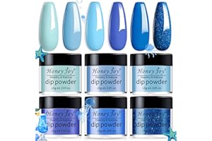 Honey Joy 6 BOX/SET Blue Series Dip Nails Powder Kit Light Blue Dark Blue Fine Dipping Powder Colors No Need Lamp Cure,Like Gel Polish Effect,Even & Smooth Finishing (DP-F-6pcs-10g/box)