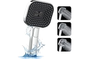 Shower Head, HassoKon High Pressure Shower Heads with 3 Spray Modes, Powerful Square Shower Head, Single Hand Adjustable, Easy Limescale Removal, Universal Water Saving Large Shower Head