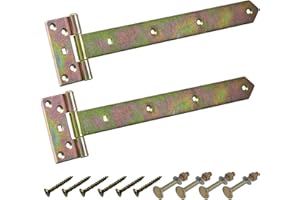 BRESKO Kreuzgehänge verzinkt T-Bänder Scharnier Torband Ladenband Türbänder Werfgehänge schwer 2er Set mit Schrauben (Gelb, 350x45x90x3 mm)