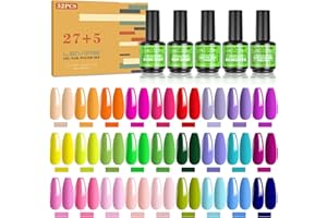LEVIPE 32Pcs Pintauñas Semipermanentes Kit, Popular Summer Colores Esmalte Semipermanente Gel UV LED con Base, Top Coat Brillante y Mate y Esmalte de Gel de Ojo de Gato y Removedor de Esmalte de Uñas, 15ML