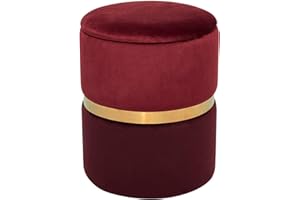 ‎SUHU Suhu Hocker Samt Schminktisch Pouf Hocker mit Stauraum Sitzhocker Sofa Puff Couch Hocker Samtstoff Fußbank Rund Gold Couchtisch Polsterhocker aus Metall Rot