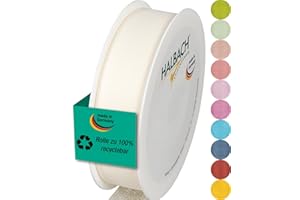 ‎HALBACH Halbach Seidenbänder Geschenkband | Breite 25mm Länge 25m | Schleifenband made in Germany |Geschenkbänder in einer Vielzahl von Farben und Breiten, perfekt zum Verpacken und Dekorieren, Farbe: creme