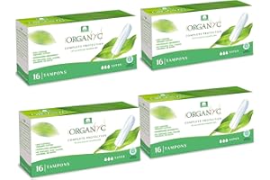 Organyc, Tampones de Algodón Certificado 100% Biológico para Sangrado Abundante - 4 paquetes x 16 unidades (Total 64 unidades)