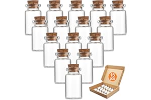 Ormromra 15Pcs Small Glass Bottles With Cork Lids, 8ml Mini Spell Jars Small Message Bottles Tiny Wishing Bottles Miniature Potion Bottle for Halloween Decorations Diy Arts Crafts Weddings Jewelry