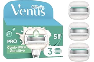 Gillette Venus Lot De 3 Recharges De Rasoir Pour Femmes Pro ComfortGlide Pour Peaux Sensibles, AUTHENTIQUES, Cartouche A 5 Lames, Bande Lubrifiante Avec Aloe Vera, Soin De La Peau Sèche Et Rasage Doux
