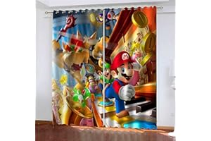 JWXF Blackout Curtains 3D Anime Super Mario Kids Room Decor 2 Panels Thermal Insulated Window Treatment Eyelet Curtain For Living Room Bedroom Nursery (Color : A4, Size : 66" W x 54" H/168 x 137cm)