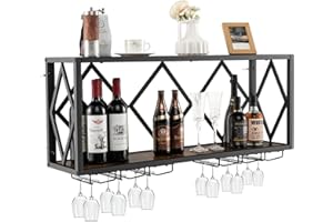 COSTWAY Regał ścienny na wino, 2 poziomy, regał na butelki, drewniany z metalową ramą, z 6 rzędami uchwytów na kieliszki do wina, wzornictwo przemysłowe, idealny do domu, baru, kuchni i restauracji