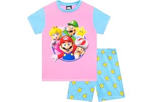 SUPER MARIO Dziewczyny Krótka Piżama Dziecięca Bielizna Nocna z Długimi Rękawami Różowy z Niebieski 104