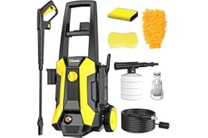Gisam Hochdruckreiniger 2200 Watt 180 bar 480 L/h, mit Spule Schlauchtrommel 8m Schlauch. Zubehör Set, mit Seifenflasche Schaumdüse, Hochdruckpistole für Autos/Zäune/Garten/Patios (GELB)