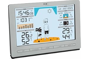 TFA Dostmann Stazione meteo radio METEO JACK, 35.1097.54,con sensore esterno, con previsioni del tempo, pressione atmosferica, fasi lunari, alba e tramonto, orologio radio, argento