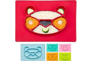 ALL KIDS UNITED Assiette pour enfants Tapis de table en silicone pour bébé Napperon antidérapant pour bébé (Panda, Rouge)
