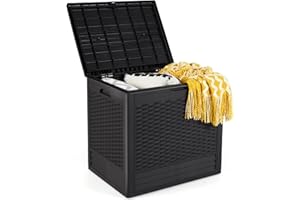 HOMASIS Baule da Esterno Impermeabile con Chiusura, Baule da Esterno in PP da 96L, Cassapanca Contenitore per Patio, Giardino, Vicino alla Piscina, Terrazza, 58 x 43 x 53 cm (Marrone)