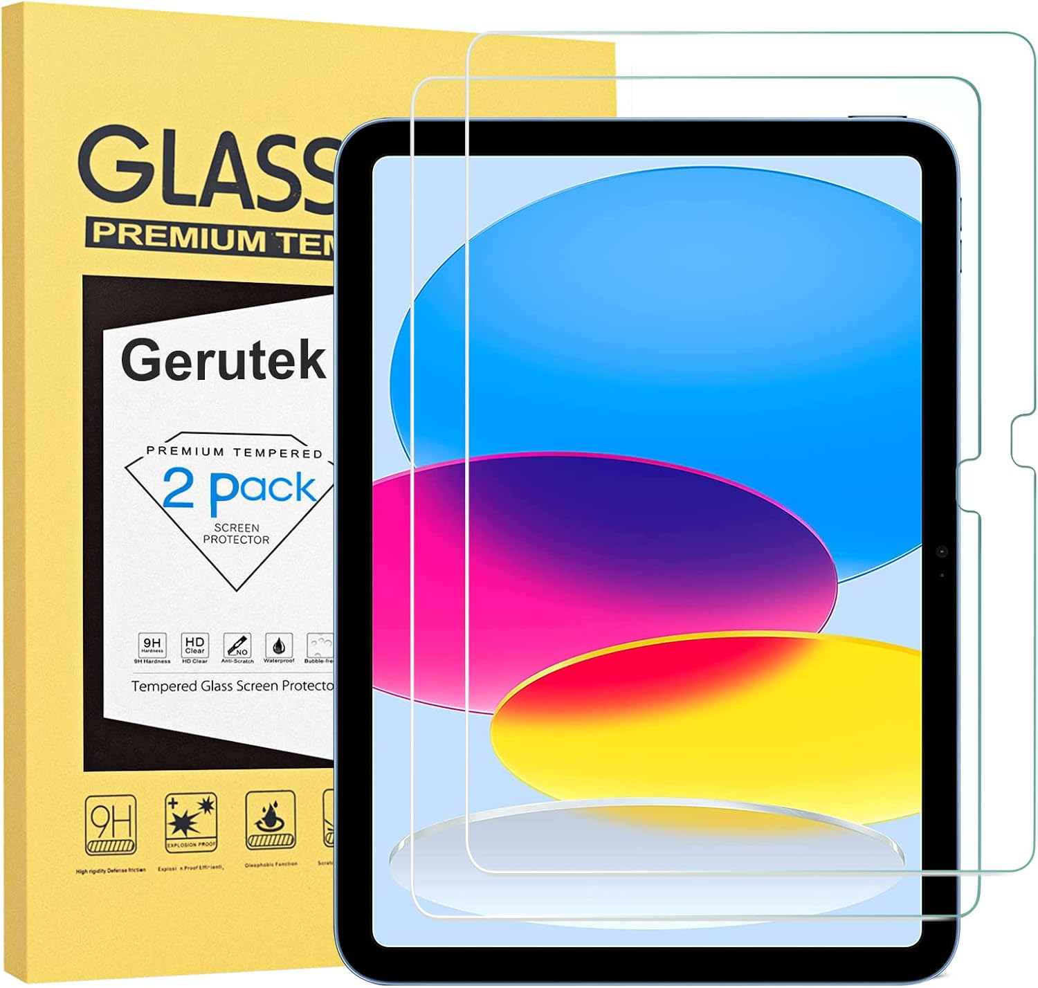 Gerutek [2 Piezas Protector Pantalla para iPad 11ª A16 / iPad 10ª Gen (2025/2022), 11/10,9 Pulgadas, Dureza 9H, HD Transparente, Antiarañazos, Sin burbujas, Antihuellas, Cristal Templado para iPad A16