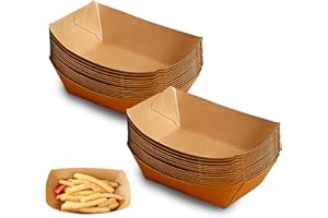 VARKAGE 100 Stücke Pommes Schalen, Kraftpapier Fingerfood Schalen, Abbaubar Einweggeschirr Pappschalen Schiffchen Snackschalen für Fingerfood Currywurst Pommes Sushi, 12,5 x 8,3 x 3,6CM