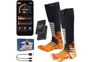 Qoosea Calze Riscaldanti per Uomo & Donna 8500mAh Ricaricabili Elettriche con Controllo APP & Pulsante 4 Impostazioni Temperatura Lavabile in Lavatrice per Sci Camping Escursionismo Pesca Inverno(S)