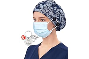 HACHAPY Satin Lined Bouffant Scrub Nurse Cap with 4 Buttons and Sweatband Adjustable