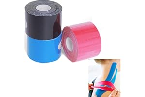 GTAGKOMMEN 3 Rollos，Nero+Blu+Rosa Cinta de Kinesiología Deportiva cada volumen 5 m x 5 cm Vendaje kinesiológico para hombros, rodilla, codo, Alivio dolor muscular, Elásticas, Impermeable