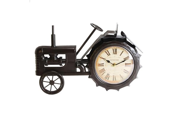 Hometime metall mantelklocka – vintage svart traktor vit urtavla