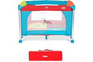 Parque Infantil ALUMINIUM 96x96 cm - Plegable, con Suelo Acolchado, Patas de Aluminio, Malla Transpirable y Bolsa de Transporte, Centro de Juegos Seguro para Bebés - Jungla de Colores Asalvo